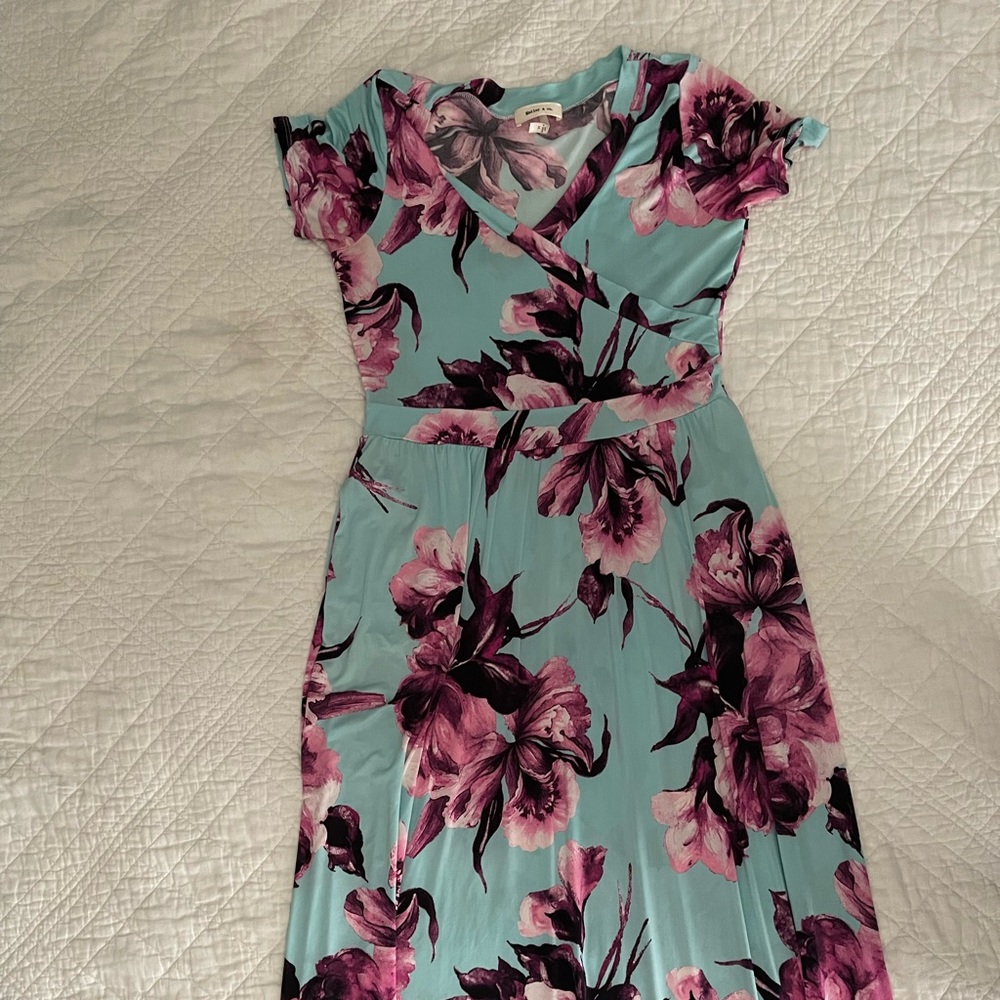 Blue and pink floral printed maxi dress